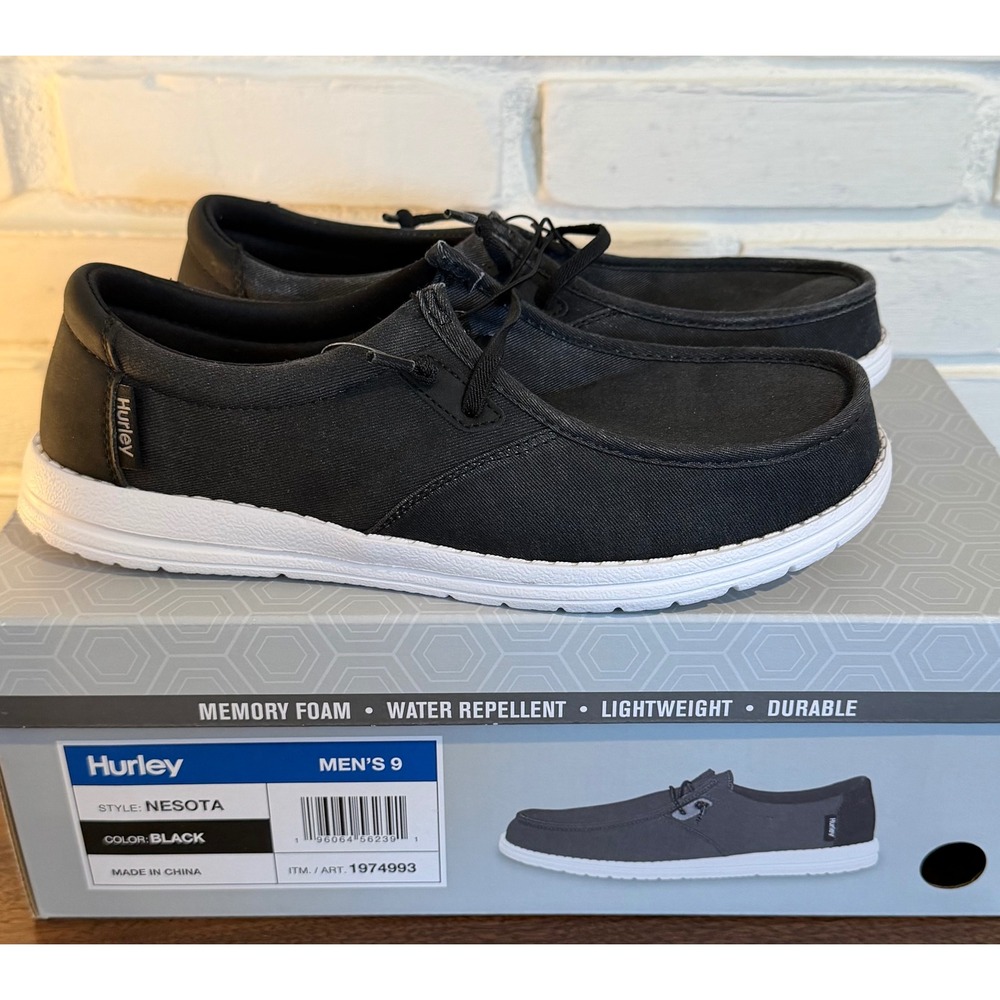 Hurley Nesota Mens •9• Black Canvas Memory Foam Water Repellent Loafers Surf